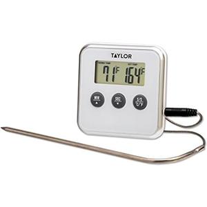 Taylor Programmable Instant Read Wired Probe Digital Meat Food Grill BBQ Cooking Kitchen Thermometer with Alarm, White