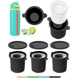 Ice Molds for Owala 24-40oz, Set of 3, Food-Grade Soft Silicone, No White Residue, Easy to Release, Straw Placement Compatible with Owala FreeSip, Keeps Drinks Cold Longer (Dark Grey)