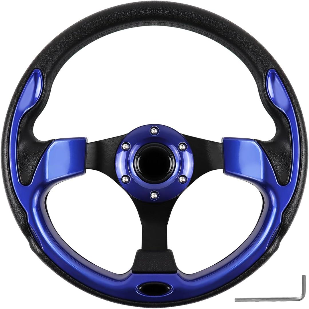 Golf Cart Steering Wheel, Universal Fit, PVC, Black and Blue, Medium Grip, For Golf Carts, Club Car, EZGO, RXV, TXT, Yamaha, Precedent, Tempo, DS