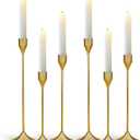 Brass Gold Metal Taper Candle Holder, Vintage Candlestick Holders, Candle Sticks Holder Decor for Wedding Wedding, Dinning, Party, Fits 3/4 inch Thick Candle&Led Candles (Set of 6 Pcs)