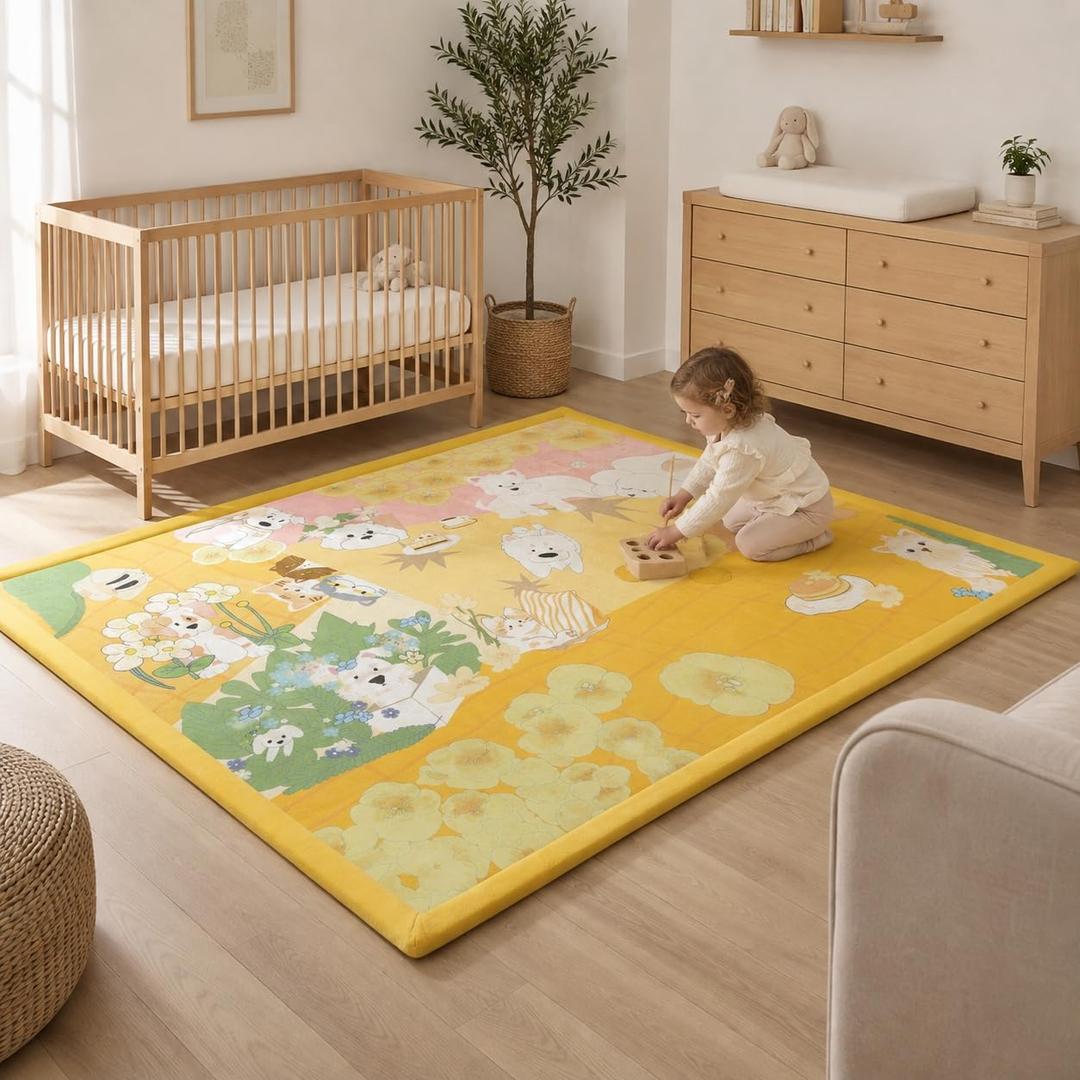 1.5" Thick Baby Floor Play Mat 59x79 Memory Foam Kids Mat(Little Dog)