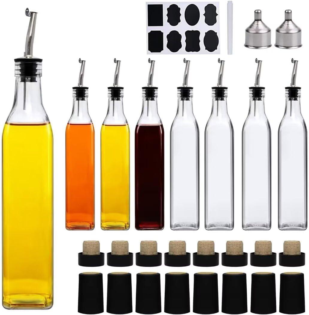 Salzesfalls 8 Pack 17oz Olive Oil Dispenser Bottle,Oil Dispenser for Kitchen, Cooking Oil Dispenser,Vinegar Cruet Bottle with Pourers
