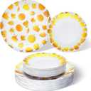 Suclain 60 Pcs Thanksgiving Party Disposable Plastic Plates Gold Fall Bridal Baby Shower Party Decoration Serves as 30 10.25'' Dinner Plates 7.5'' Dessert Plate for Thanksgiving Wedding Engagement