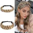 NAISIER Braided Hair Headband 2 Pcs Chunky Wide head bands for women's Hair Plaited Headband High Elasticity Braids for women(Mix Blonde)
