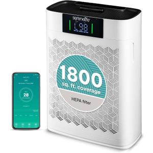 SereneLife HEPA Air Purifier for Home  Smart WiFi & App Control, Ultra-Quiet Air Purifier for Bedrooms & Large Rooms, Removes Dust, Pet Hair & Odors, Ideal for Pets & Allergies (1,800 Sq Ft, White)