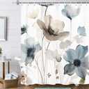 Torich Boho Floral Shower Curtain for Bathroom, Watercolor Ink Flower Plant Leaf Bath Curtains, Nature Scenery Romantic Waterproof Shower Curtain Sets 69x72 with Hooks