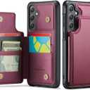 Vinich for Samsung Galaxy S26 Plus Wallet Case with Card Holder, RFID Blocking Credit Slots Kickstand Shockproof Phone Cover for Women Men, Wine Red