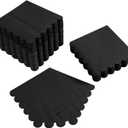 200 Pack Cocktail Napkin 2-Ply Scalloped Edged Dessert Napkins Folded 5 x 5 Inches Disposable Napkins for Dinner Wedding Birthday Party Bridal Anniversary Reception Event (Black)