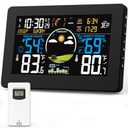 Zivron Weather Station Wireless Indoor Outdoor Thermometer, 7.5" VA Display with Remote Sensor, Home Weather Station with Weather Forecast, Temperature, Humidity, Atomic Clock, Black