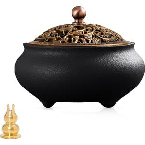 Coil Incense Burner Ceramic Cone Incense Burner Holder Suitable for Incense/Cone/Coil/Stick, Sage, Mosquito Incense, and Charcoal. Incense Holder+Fireproof Cotton Inside. (Black) Coil Incense Burner Ceramic Cone Incense Burner Holder Suitable for Incense/Cone/Coil/Stick, Sage, Mosquito Incense, and Charcoal. Incense Holder+Fireproof Cotton Inside. (Black)