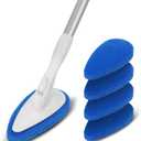 Qaestfy Shower Bathtub Tub Tile Scrubber Cleaning Brush with 51'' Handle, 5 Non-Scratch Scouring Pads, Adjustable Long Handled Scrub Brush for Cleaning Shower Bathroom Vessel Sinks Toilet Wall Floor