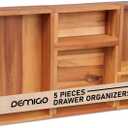 Demigo Acacia Drawer Organizer Set of 5, Cabinet Container Box, Wood Bin Set in Varied Sizes, Dividers Holder for Storage Cooking Utensils Spices Tea Bags Foods Office Items (Brown)