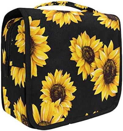 senya Hanging Travel Toiletry Bag Kit Makeup Case Cosmetics Organizer for Men Women, Black sunflower