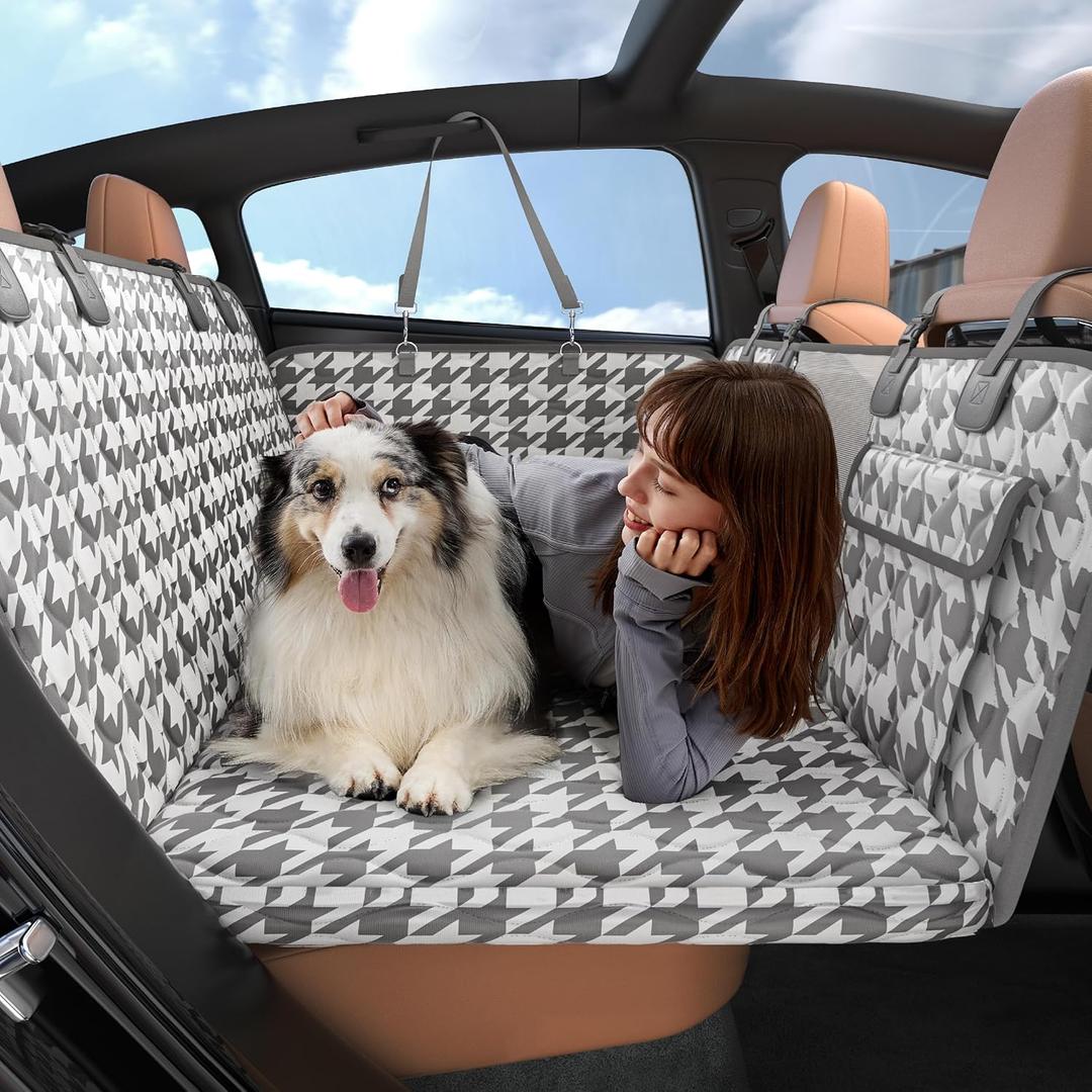 Lesure Dog Car Seat Cover for Back Seat with Hard Bottom, Pet Back Seat Extender with Supportive Egg Crate Foam, Waterproof Non-Slip Dog Hammock for Car, Truck, SUV, Titanium