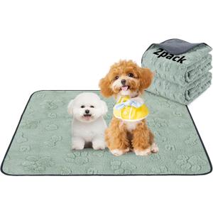 LOOBANI Washable Pee Pads for Dogs: 2 Pack Super Absorbent Reusable Puppy Pads, Leakproof and Waterproof Dog Training Pads Whelping Pads for Potty, Floor, Crate, Couch Bed and Travel, 36"x41" (Green Dog Element)