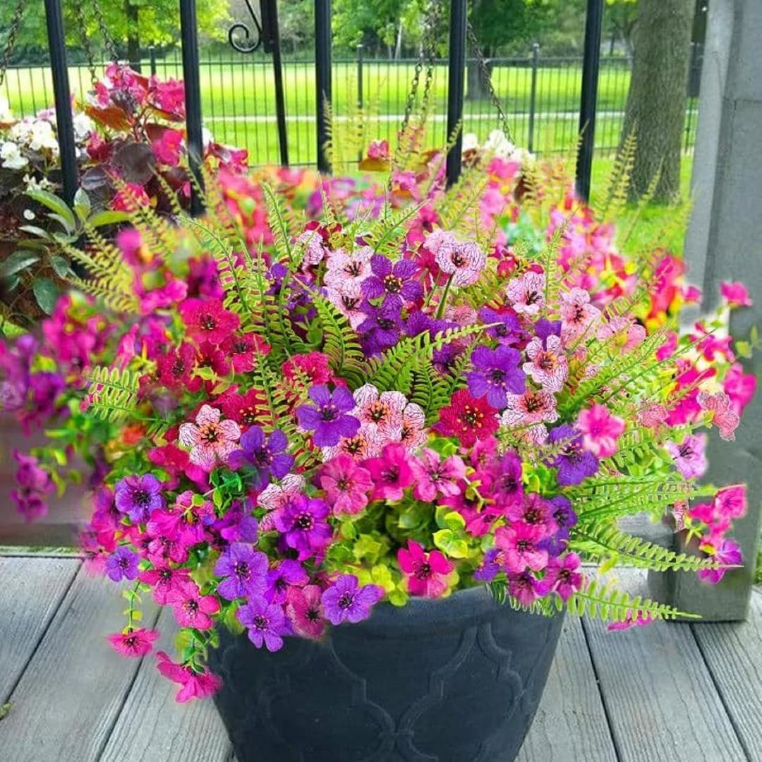 2 x Yastouay 12 Bundles Artificial Flowers for Outdoors, UV Resistant Artificial Outdoor Flowers No Fade Fake Outdoor Flowers Plants for Garden Porch Window Box Pot Planters Decor (Mixing+Fern A)