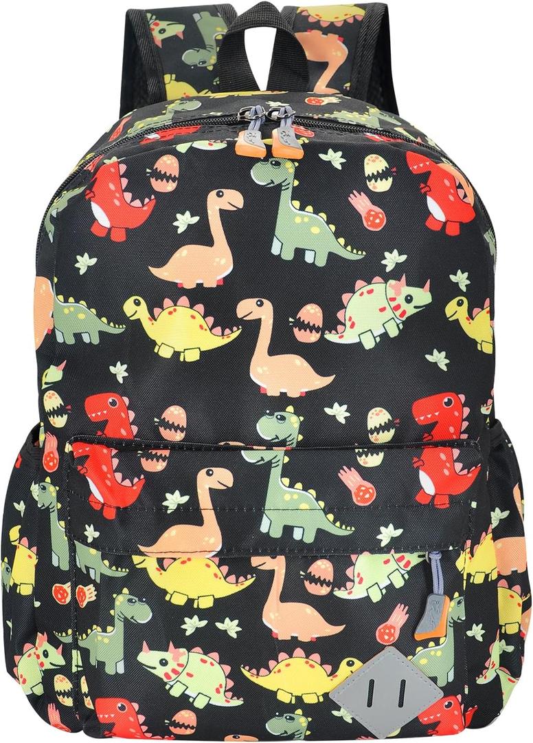 Kids Backpack for Preschool Kindergarten - 15 Inch Lightweight Dinosaur Cute School Bag for Boys Girls Ages 3-8, Black