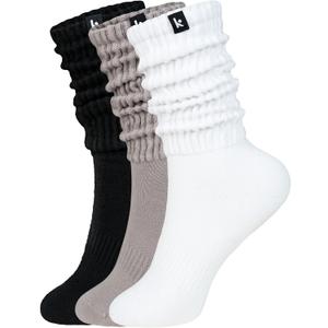 Kamo Fitness Cozy 3-Pair Pack - Scrunch Long Crew Socks for Women, Soft & Breathable Boot and Slouch Socks, Size 5-9 (Mixed)