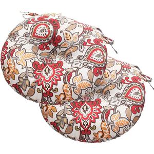 Magpie Fabrics Outdoor Round Bistro Seat Cushions with Ties, 15"x15"x4" Set of 2, Tufted Waterproof Barstool Chair Pads for Patio Home Garden Office, Floral Red Orange