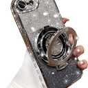 Changjia Magnetic Kickstand Glitter Case for iPhone 17e/iPhone 16e,[Compatible with Magsafe] Cute Bling Sparkly Diamond Rhinestone with Camera Lens Protector Women Girls Case for iPhone 17e/16e,Silver