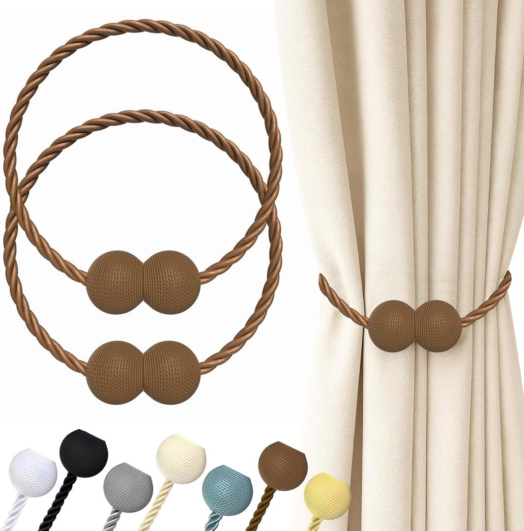 Hion Magnetic Curtain Tiebacks Dark Brown 2pcs, Curtain Tiebacks Buckles Holdbacks Holders Hooks Clip for Home Bedroom Office Decorative Curtain (Ball)