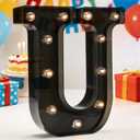 Decorative LED Illuminated Letter Marquee Sign - Alphabet Marquee Letters with Lights For Wedding Birthday Party Christmas Night Light Lamp Home Bar Decoration U, Black