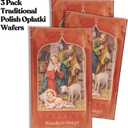 Oplatki Christmas Wafers, 2 White 1 Pink with Decorative Envelope, Polish Wigilia Tradition, Pack of 3, 7 inches x 3.75 inches