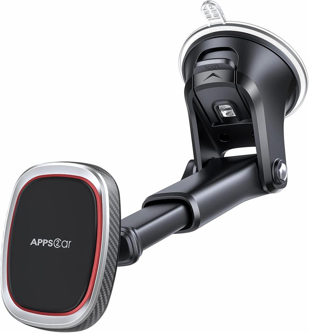 APPS2Car Magnetic Phone Mount, Dashboard Windshield Suction Cup Car Phone Holder Phone Mount with 6 Strong Magnets, Adjustable Telescopic Arm, Compatible with iPhone/Pro/Max/All Smart Phones