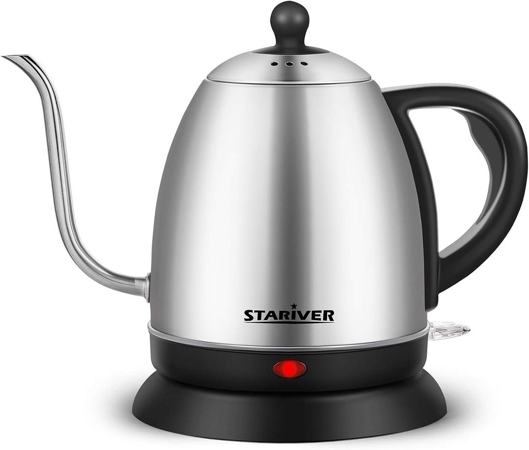 Stariver Electric Kettle Gooseneck Kettle, 1L Water Boiler, BPA-Free, Pour Over Tea Pot Stainless Steel for Coffee & Tea with Fast Heating, Auto-Shut Off and Boil-Dry Protection Tech (Silver)