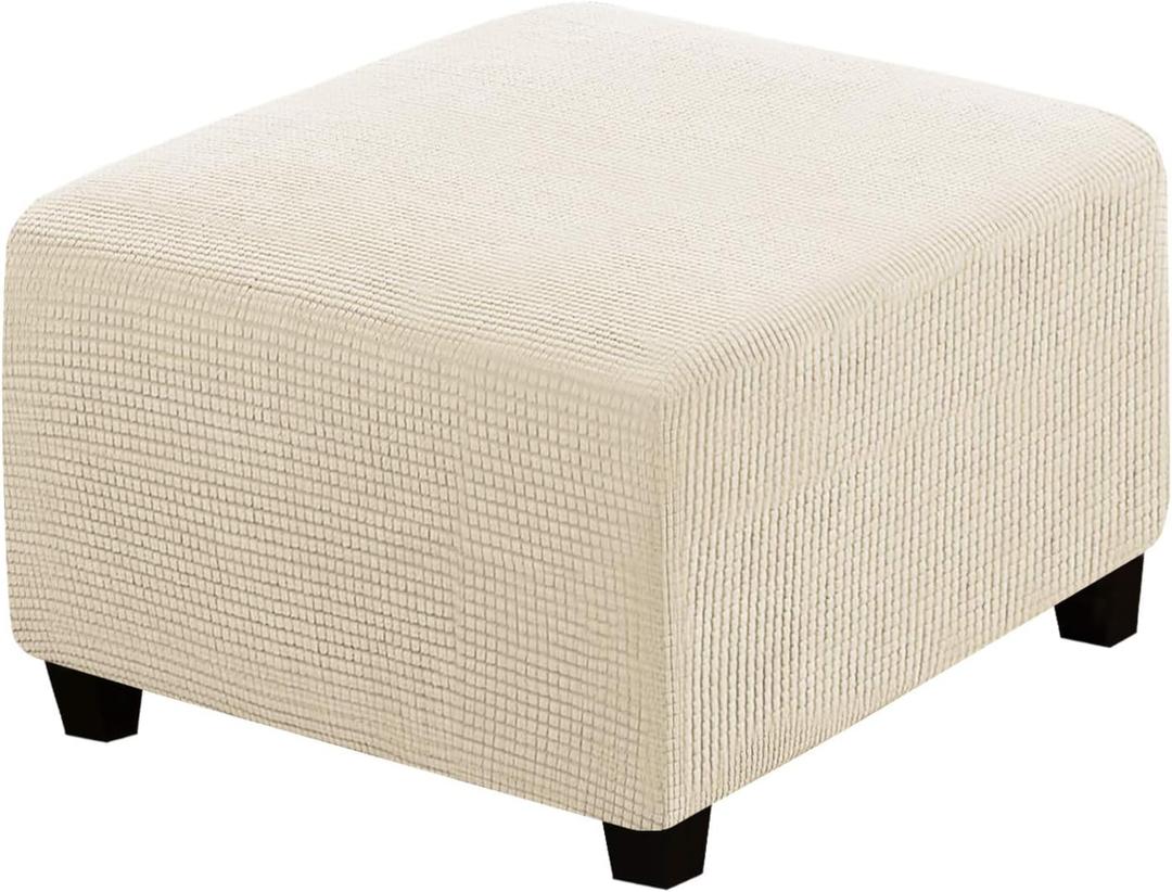 H.VERSAILTEX Square Ottoman Covers Ottoman Slipcovers Folding Storage Stool Furniture Protector Form Fit with Elastic Bottom, Stretch High Spandex Small Checks Jacquard Fabric (Large,Natural)