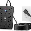 JouleLoom 10 FT Flat Plug Surge Protector Power Strip,11 Multiple AC Outlets with 6 USB Ports (2 USB C), 10 Feet Extension Cord, 1250W/10A, One Touch Switch Button, 17 in 1 Compact powerstrip
