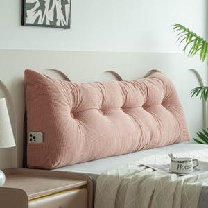 Triangular Headboard Pillow Blush Pink Wedge Bed Rest Reading Pillow for Dorm Bed Backrest Positioning Support Bolster Cushion for Daybe,39 * 4.7 * 15.7in