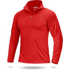 Boladeci Men's UPF 50+ Sun Shirts 1/4 Zip Long Sleeve SPF UV Protection Lightweight Quick Dry Quarter Zip Golf Shirts (Tomato Red)