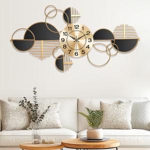 Large Wall Clock,Modern Silent Non-Ticking Metal Wall Art Wall Clocks Battery Operated, Horizontal or Vertical Hanging Clock for Living Room, Kitchen, Bedroom, or Office Wall Decor (34") (Gold-small)