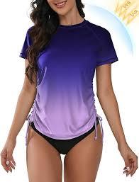 Bonneuitbebe Women's Short Sleeve Rash Guard Shirts UV Protection Swim Shirts UPF 50+ Lightweight Adjustable Tie Swimwear, Size XL