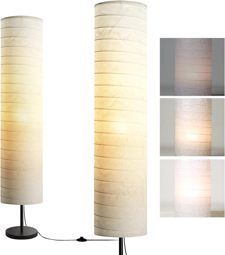 Modern Floor Lamp, Dimmable 3 Levels Brightness Paper Tall Lamp Standing Lamps with Lampshade, 55'' Minimalist Floor Lamps for Office, Kids Room, Reading, Home Decor (White)