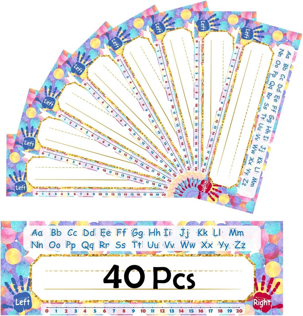 40 Pcs Confetti Name Tags for Classroom, 12x4 inch Self-Adhesive Desk Nameplate for Student, Teacher, Back to School Decoration