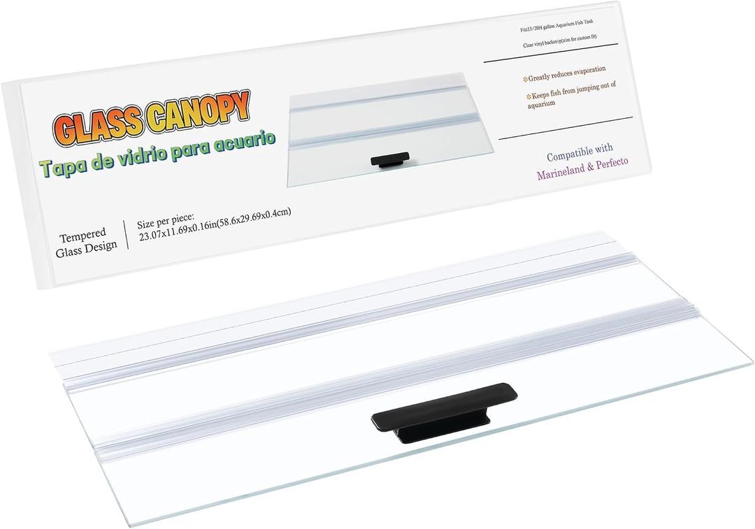 1PCS 23.07x11.69in Tempered Glass Canopy | Aquarium Fish Tank Hoods FITS for 15/20/55-Gallon Aqueon All Glass Marineland Perfecto Aquarium Fish Tank