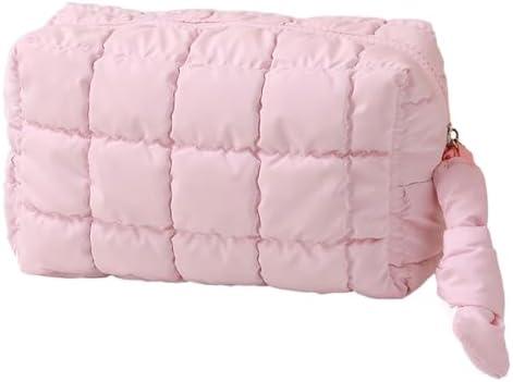 ZEROONEJIUJIU Puffy Cosmetic Bag Women Makeup Bag Travel Toiletry Pouch Make Up Organizer Bag (Pink)