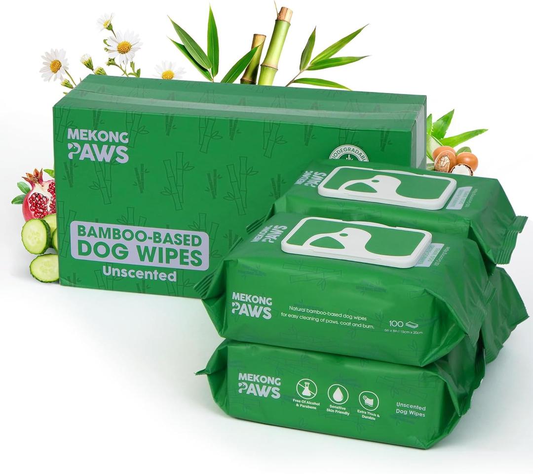 Bamboo Grooming Wipes - Unscented - Freshening Wipes for Dog & Cat - Skin-Friendly & Gentle - Thick & Durable for Paws, Coat & Bum Cleansing - 400 Count