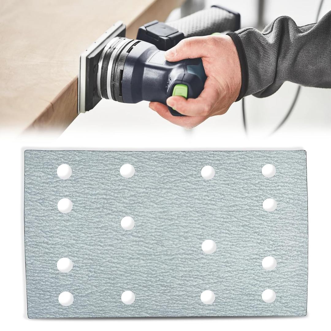 Upgraded 100Pack 80x133mm (3" x 5") 14Hole P120 Grit Sandpaper Sanding Sheets for Festool RTS 400, RTSC 400, RS 400, RS 4, LS 130 Sanders, 497120 497129 Rectangular Granat Abrasive