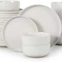 HaWare Stoneware Dinnerware Sets, 24-Piece Plates and Bowls Set for 8, Dishes Set for Home Restaurant, Speckled Milky White