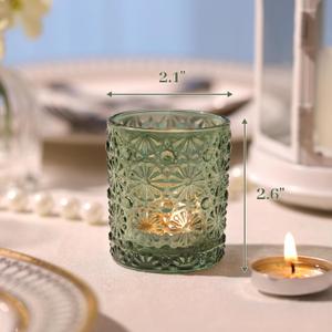Green Votive Candle Holder, Flower Tea Lights Candles Holders for Wedding Table Decor, Birthday Parties, Vintage Home Decor, Bridal Shower and Holiday Decorations