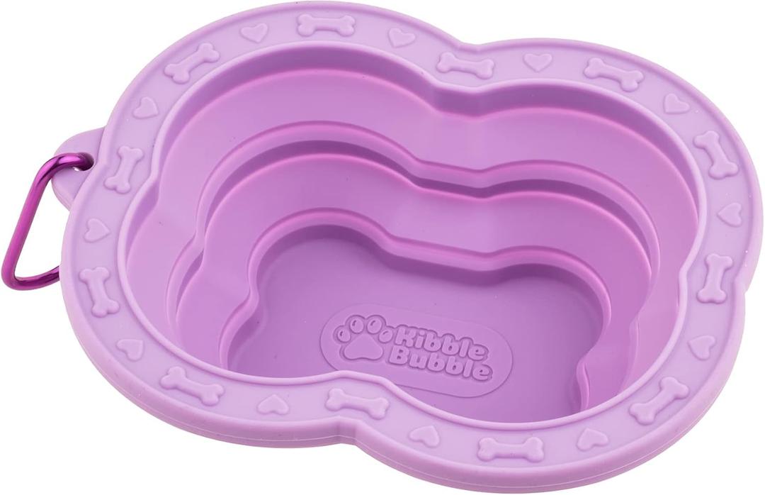 2 x Silicone Collapsible Dog Bowl Purple Bone