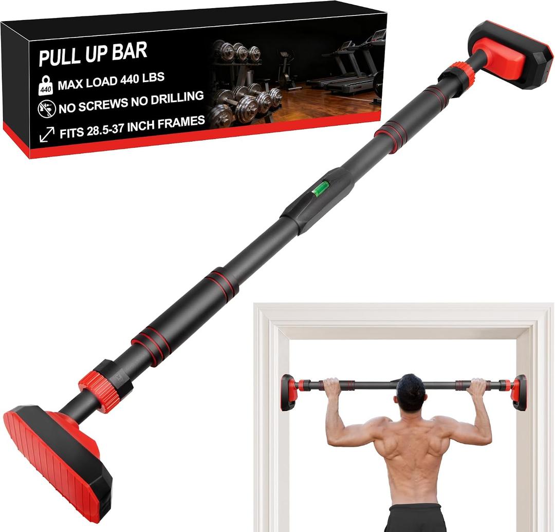 TOPOKO Pull Up Bar for Doorway, Strength Training Chin Up Bar without Screws Adjustable Width with Locking Mechanism, Non-Slip Heavy Duty Pull-up Bar for Home Gym, Max Load 440lbs