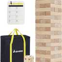 Giant Timber Blocks Games, 57 Blocks Large Tower Outdoor Games - Includes Carry Bag and Scoreboard, Wood Stacking Yard Games Grows from 2FT to Over 4.2FT for Kids Adults Family