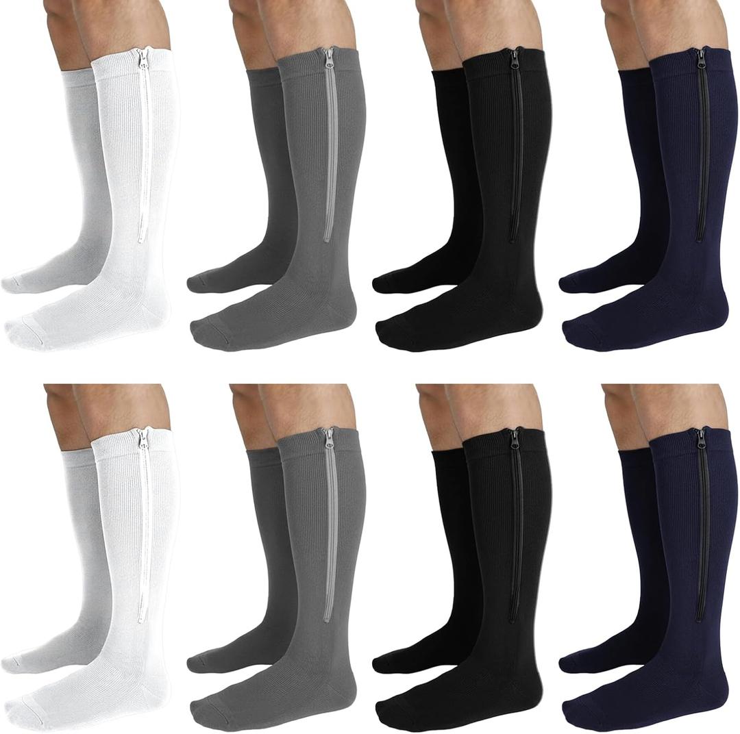 5 Pairs Men Zipper Compression Socks with Zipper 20-30mmhg Colorful Men Women Compression Stockings for Edema Swelling