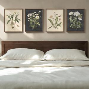 Framed Vintage Botanical Wall Art Bedroom, 4 Piece Rustic Farmhouse Floral Canvas Prints Artwork, Neutral Flower Butterfly Pictures for Modern Farmhouse Living Room Kitchen Bathroom Wall Decor, 11x14