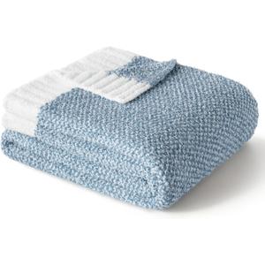 Exclusivo Mezcla Twin Size Knit Blanket for Bed, Ultra Soft and Warm Reversible Woven Blankets, Cozy Snuggly Throw for Couch Bed and Home Decor, Heather Blue, 60"x80"