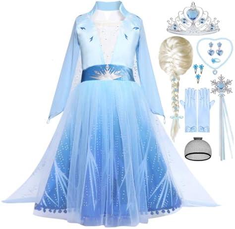 iTVTi Princess Costume for Little Girls Snow Princess Dress Blue Cosplay Outfit Halloween Carnival Party Christmas Size 110